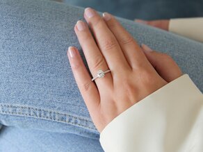 Bague de fiançailles Cushion Pavé en 14K or blanc avec diamants 1,22ct G/SI