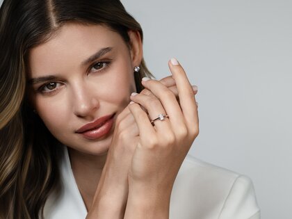 Bague de fiançailles Emerald Cross en 14K or blanc avec diamant 0,75ct G/VS