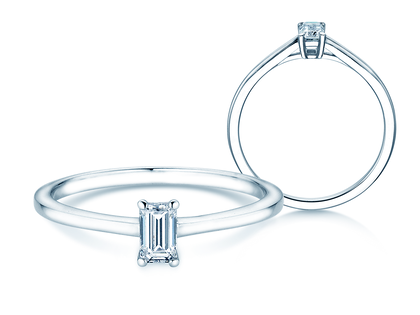 Bague de fiançailles Emerald Cross en 14K or blanc avec diamant 0,20ct G/VS