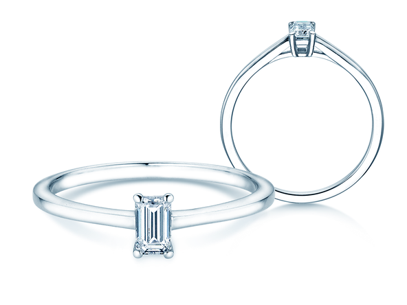 Bague de fiançailles Emerald Cross en 14K or blanc avec diamant 0,20ct G/VS