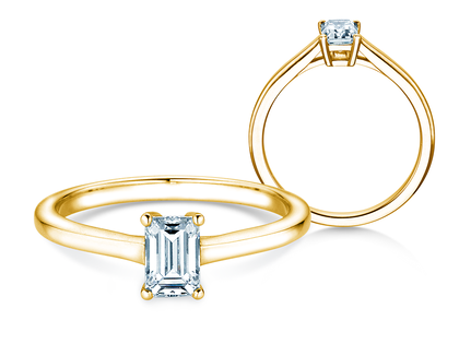 Bague de fiançailles Emerald Cross en 18K or jaune avec diamant 1,00ct G/VS