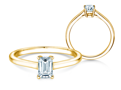 Bague de fiançailles Emerald Cross en 9K or jaune avec diamant de laboratoire 1,00ct E/VS