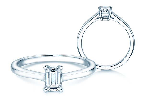 Bague de fiançailles Emerald Cross en 18K or blanc avec diamant 1,00ct G/VS