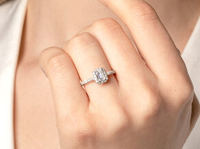 Bague de fiançailles Emerald Halo Pavé en 14K or blanc avec diamants 0,75ct G/VS