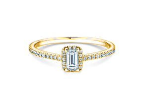 Bague de fiançailles Emerald Halo Pavé en 14K or jaune avec diamants 0,75ct G/VS