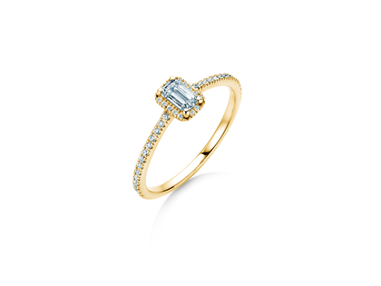 Bague de fiançailles Emerald Halo Pavé en 14K or jaune avec diamants 0,75ct G/VS