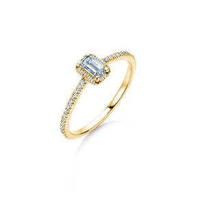 Bague de fiançailles Emerald Halo Pavé en 14K or jaune avec diamants 0,75ct G/VS