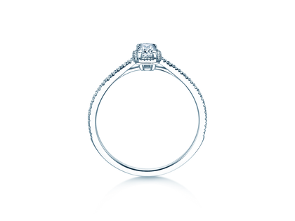 Bague de fiançailles Emerald Halo Pavé en 14K or blanc avec diamants 0,75ct G/VS