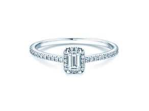 Bague de fiançailles Emerald Halo Pavé en 14K or blanc avec diamants 0,75ct G/VS