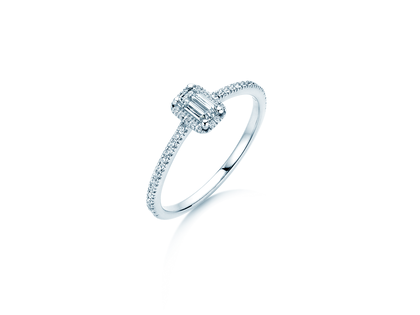 Bague de fiançailles Emerald Halo Pavé en 14K or blanc avec diamants 0,75ct G/VS