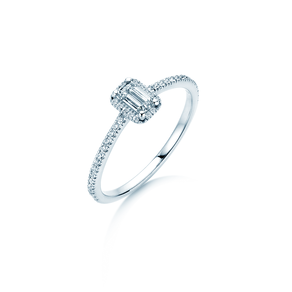 Bague de fiançailles Emerald Halo Pavé en 14K or blanc avec diamants 0,75ct G/VS