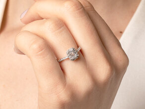 Bague de fiançailles Emerald Halo Pavé en 14K or blanc avec diamants 1,08ct G/VS