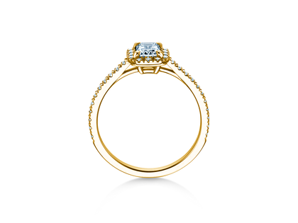 Bague de fiançailles Emerald Halo Pavé en 14K or jaune avec diamants 1,47ct G/VS