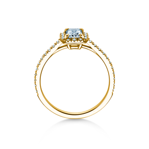 Bague de fiançailles Emerald Halo Pavé en 14K or jaune avec diamants 1,47ct G/VS