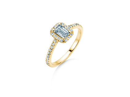 Bague de fiançailles Emerald Halo Pavé en 14K or jaune avec diamants 1,47ct G/VS