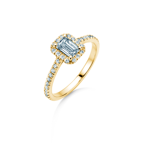 Bague de fiançailles Emerald Halo Pavé en 14K or jaune avec diamants 1,47ct G/VS