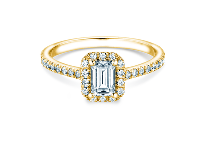 Bague de fiançailles Emerald Halo Pavé en 14K or jaune avec diamants 1,47ct G/VS
