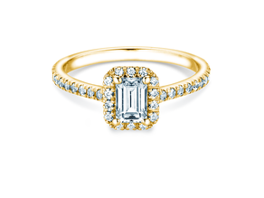 Bague de fiançailles Emerald Halo Pavé en 14K or jaune avec diamants 1,47ct G/VS