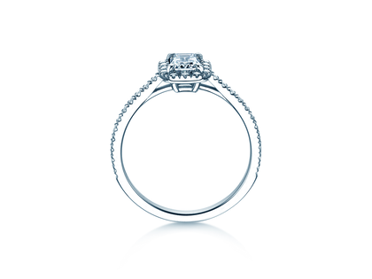 Bague de fiançailles Emerald Halo Pavé en 14K or blanc avec diamants 1,08ct G/VS
