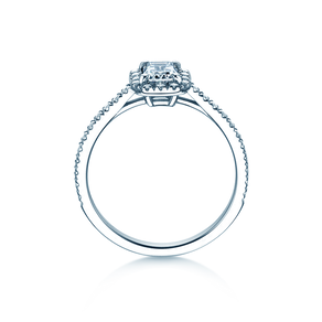 Bague de fiançailles Emerald Halo Pavé en 14K or blanc avec diamants 1,08ct G/VS