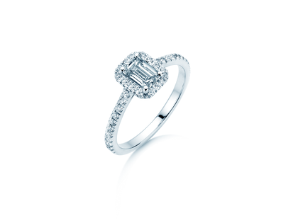 Bague de fiançailles Emerald Halo Pavé en 14K or blanc avec diamants 1,08ct G/VS