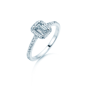 Bague de fiançailles Emerald Halo Pavé en 14K or blanc avec diamants 1,08ct G/VS