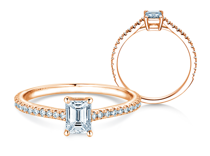 Bague de fiançailles Emerald Pavé en 14K or rose avec diamants 0,40ct G/VS