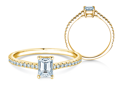 Bague de fiançailles Emerald Pavé en 14K or jaune avec diamants 0,40ct G/VS