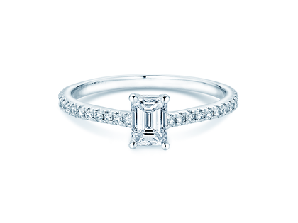 Bague de fiançailles Emerald Pavé en 14K or blanc avec diamants 0,40ct G/VS