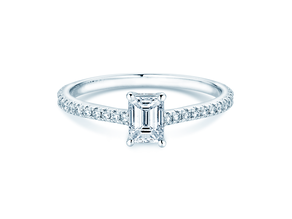 Bague de fiançailles Emerald Pavé en 14K or blanc avec diamants 0,40ct G/VS