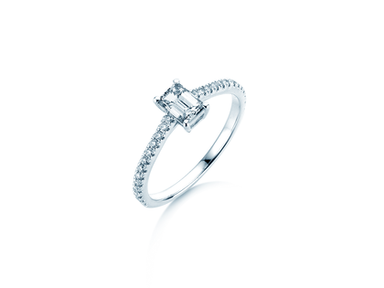 Bague de fiançailles Emerald Pavé en 14K or blanc avec diamants 0,40ct G/VS