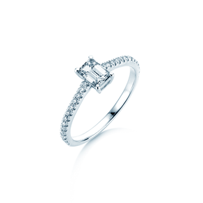 Bague de fiançailles Emerald Pavé en 14K or blanc avec diamants 0,40ct G/VS