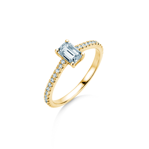 Bague de fiançailles Emerald Pavé en 14K or jaune avec diamants 0,70ct G/VS