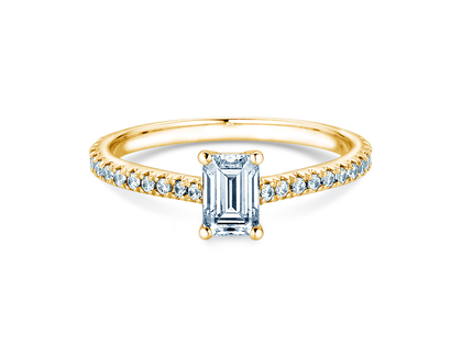 Bague de fiançailles Emerald Pavé en 14K or jaune avec diamants 0,70ct G/VS