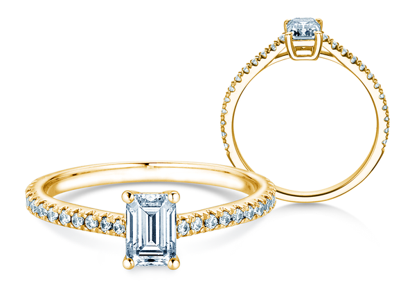 Bague de fiançailles Emerald Pavé en 14K or jaune avec diamants 0,70ct G/VS