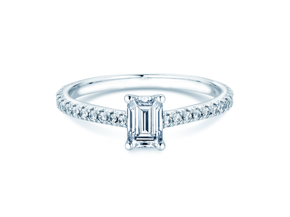 Bague de fiançailles Emerald Pavé en platine