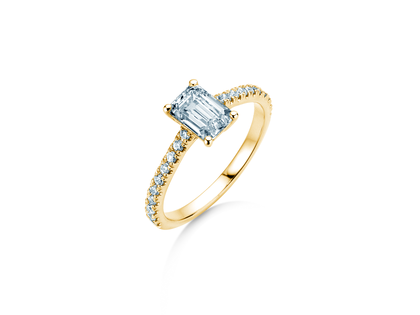 Bague de fiançailles Emerald Pavé en 14K or jaune avec diamants 1,30ct G/VS