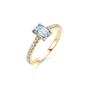 Bague de fiançailles Emerald Pavé en 14K or jaune avec diamants 1,30ct G/VS