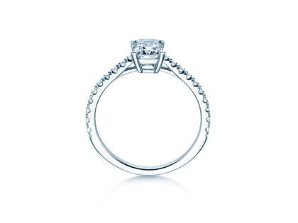 Bague de fiançailles Emerald Pavé en 14K or blanc avec diamants 1,30ct G/VS