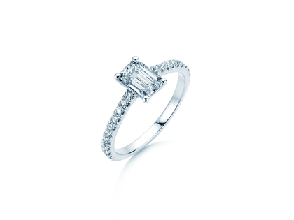 Bague de fiançailles Emerald Pavé en 14K or blanc avec diamants 1,30ct G/VS