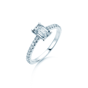 Bague de fiançailles Emerald Pavé en 14K or blanc avec diamants 1,30ct G/VS