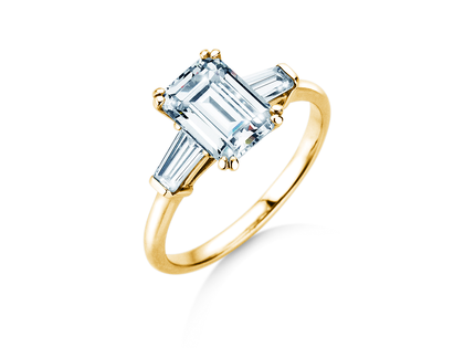 Bague de fiançailles Emerald Tapered Baguette en or jaune