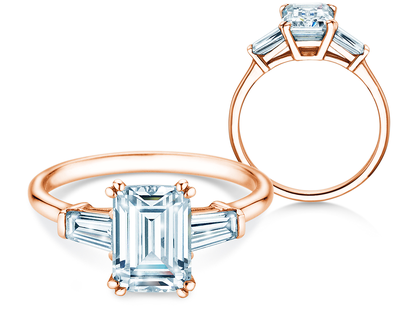 Bague de fiançailles Emerald Tapered Baguette en or rose