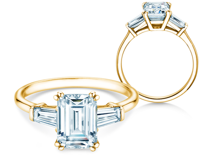 Bague de fiançailles Emerald Tapered Baguette en or jaune