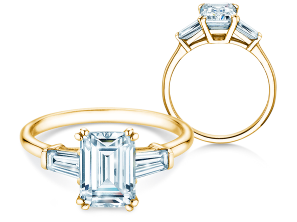 Bague de fiançailles Emerald Tapered Baguette en or jaune