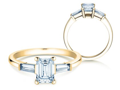 Bague de fiançailles Emerald Tapered Baguette en 14K or jaune avec diamants 0,41ct G/VS