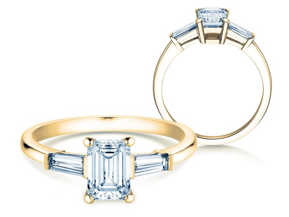 Bague de fiançailles Emerald Tapered Baguette en 14K or jaune avec diamants 0,41ct G/VS