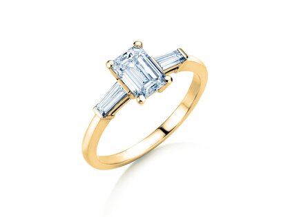 Bague de fiançailles Emerald Tapered Baguette en 14K or jaune avec diamants 0,41ct G/VS