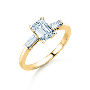 Bague de fiançailles Emerald Tapered Baguette en 14K or jaune avec diamants 0,41ct G/VS