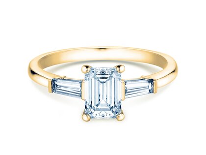 Bague de fiançailles Emerald Tapered Baguette en 14K or jaune avec diamants 0,41ct G/VS